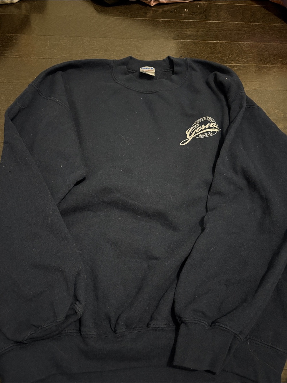 Gildan Navy Crewneck Sweatshirt with White Left-Chest Script